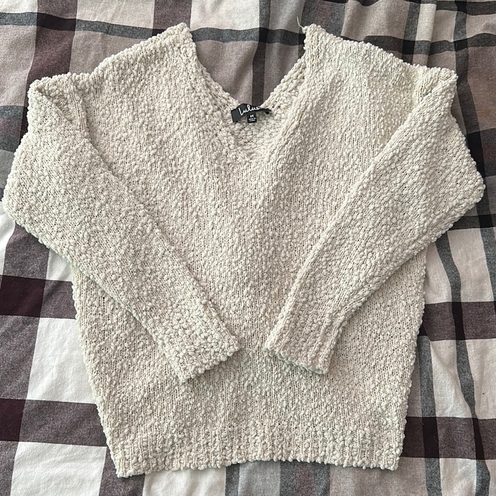 Lulu's Cream Cozy V-Neck Sweater